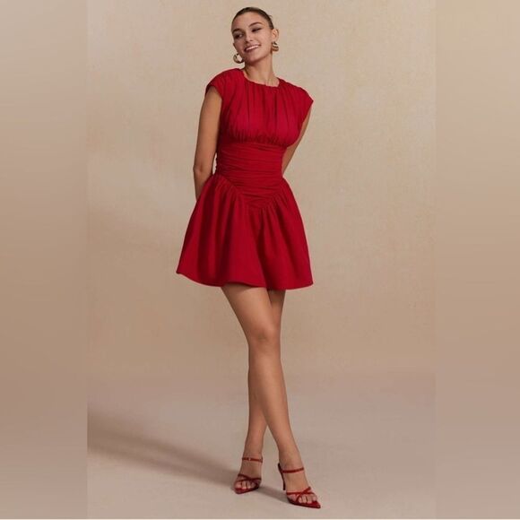 Micas Dresses & Skirts - Chic Red Cap Sleeve Mini Dress
